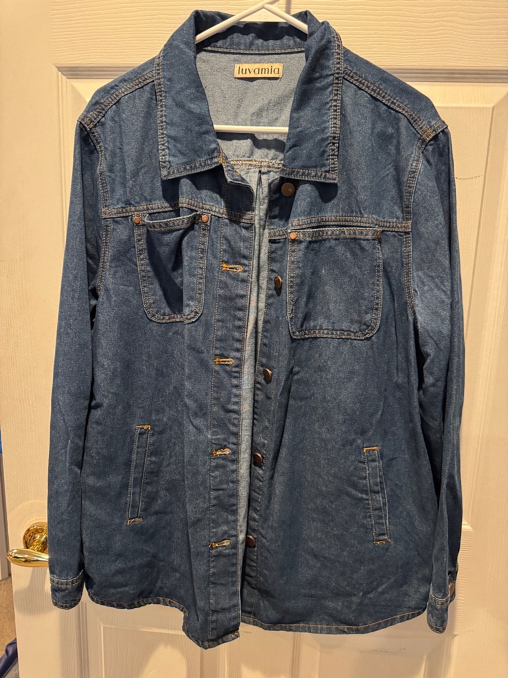 Luvamia Women's Denim Button-Down Shirt Jacket - Blue